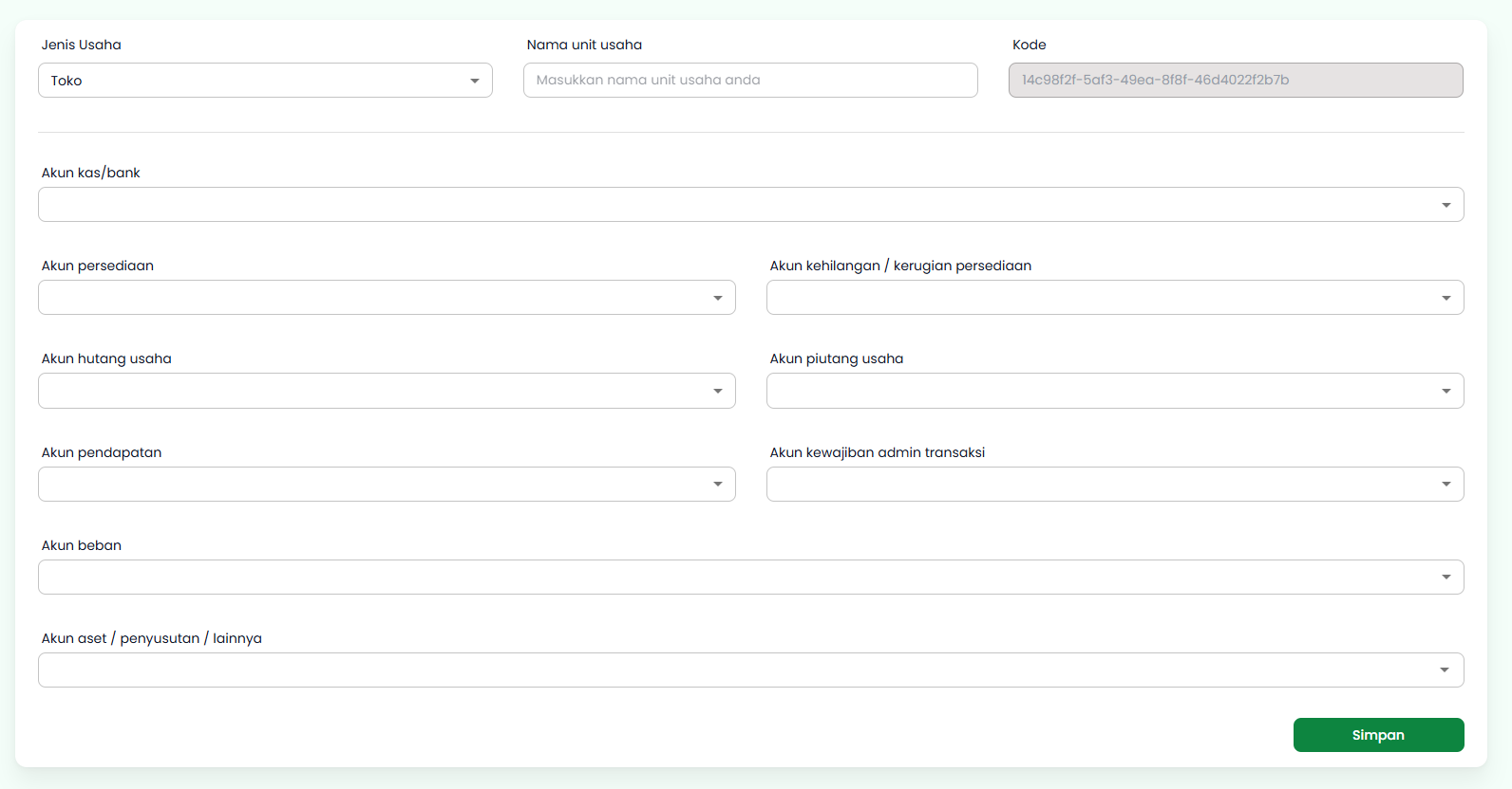 Halaman Tambah Unit Usaha
