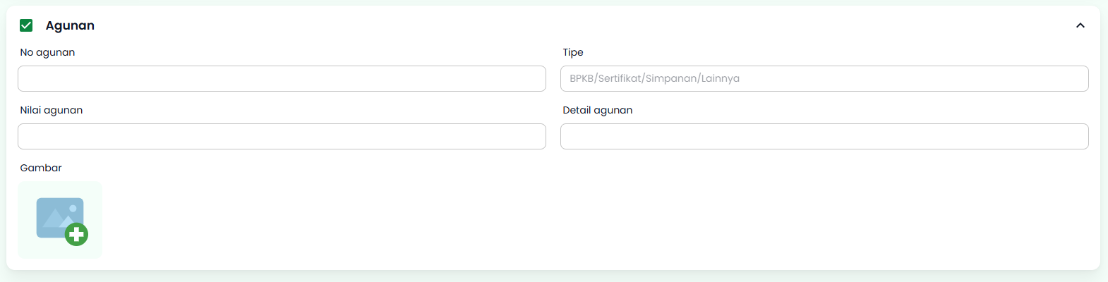Halaman Pengajuan Pinjaman Section Agunan