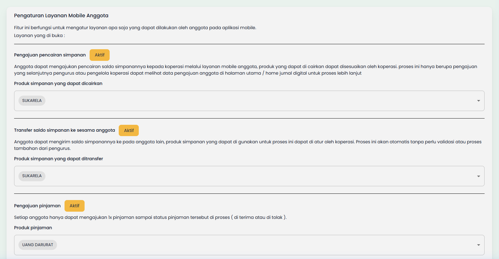 Pengaturan Layanan Mobile Anggota (Atas)