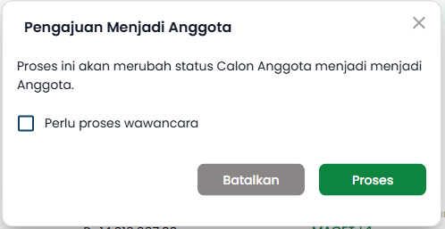 Pop up Pengajuan Anggota