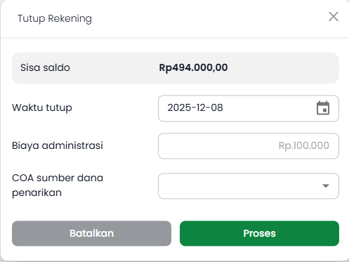 Pop Up Tutup Rekening