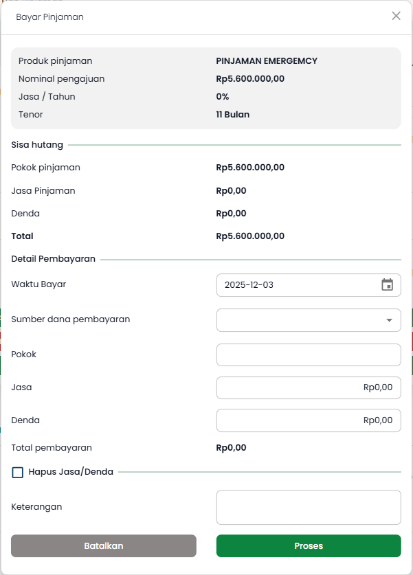 Pop Up Bayar Pinjaman