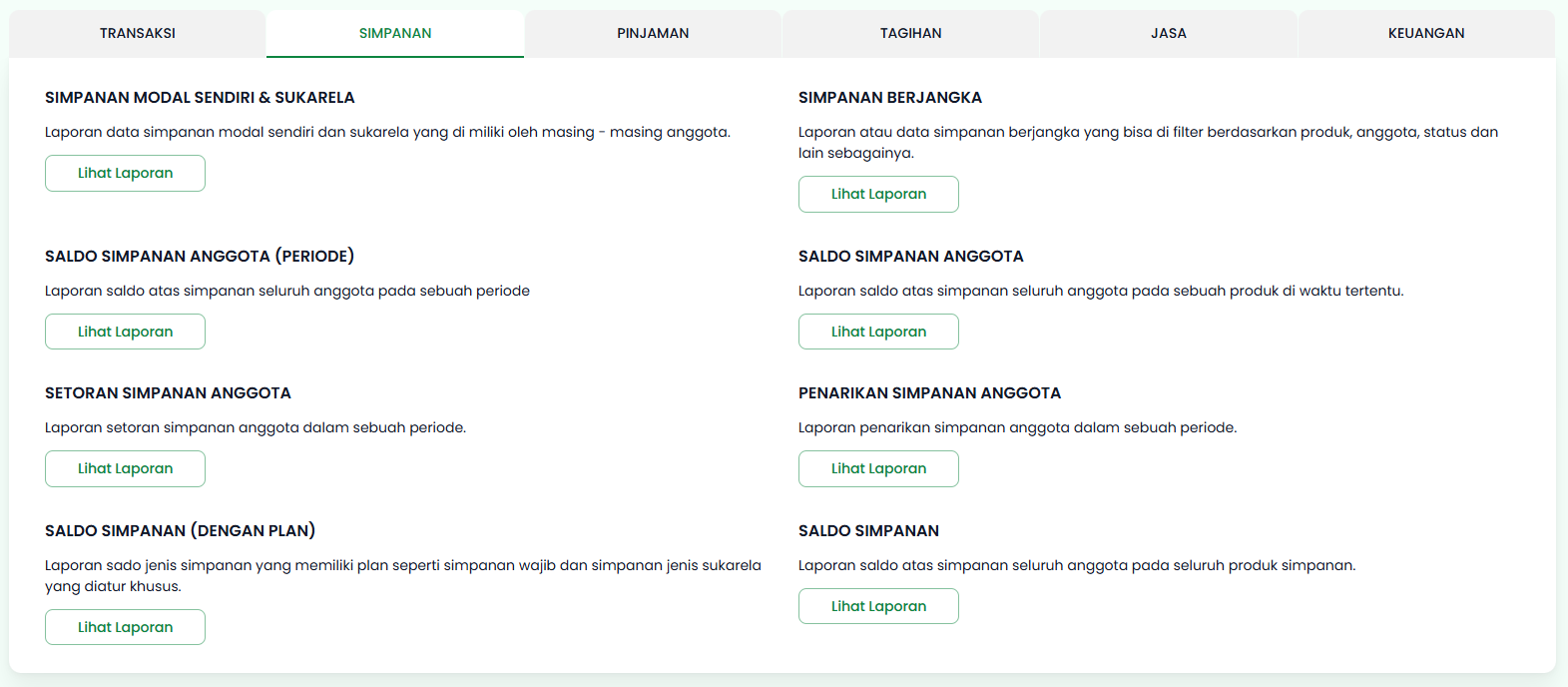 Halaman Laporan Tab Simpanan