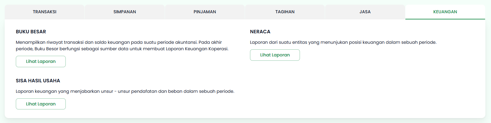 Halaman Laporan Tab Keuangan
