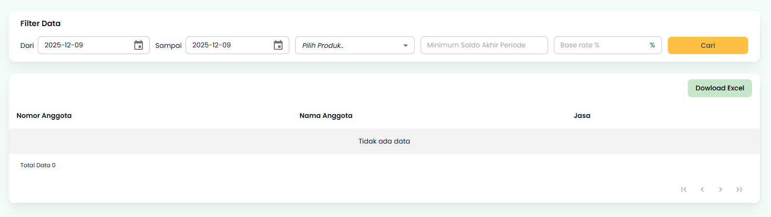 Halaman Simulasi Jasa Baserate